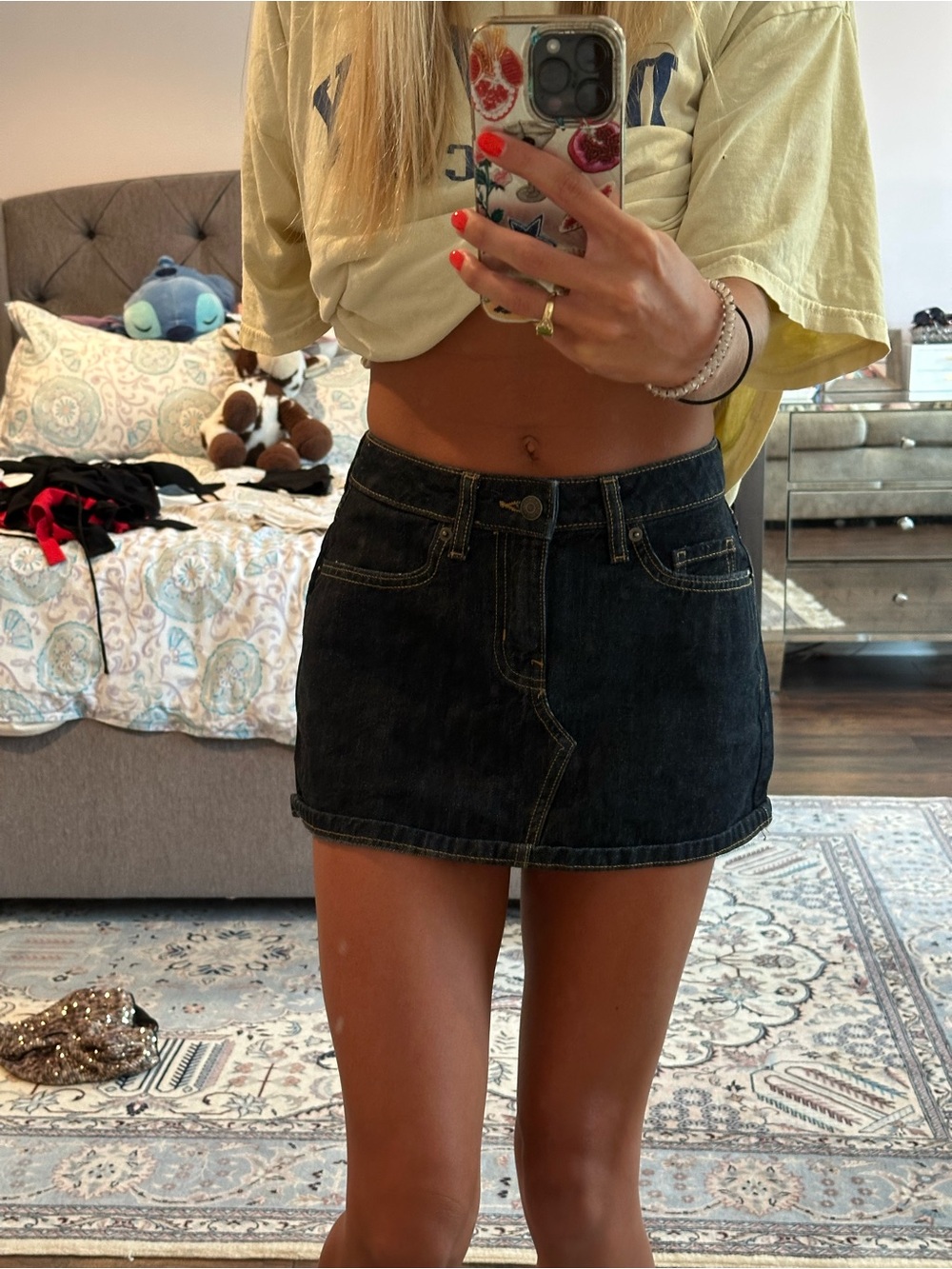 Dark Wash Denim Mini Skirt - Black